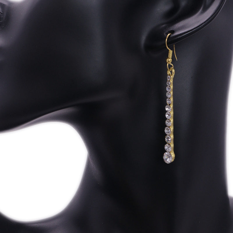 Gold Rhinestone Thin Flat Vertical Bar Earrings