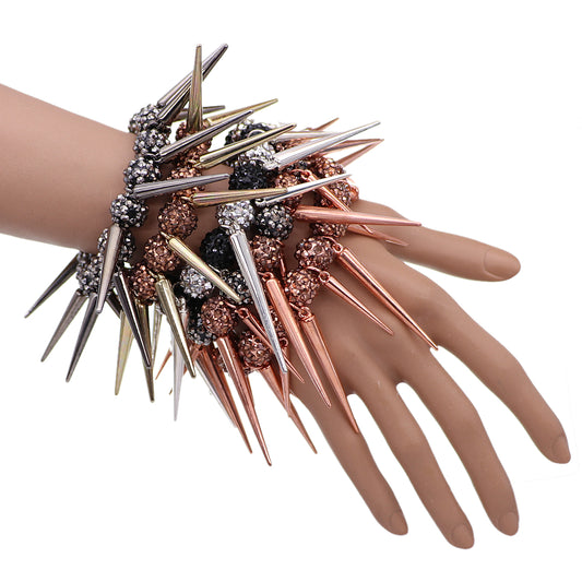 Charcoal Gray Fireball Spike Studded Stretch Bracelet