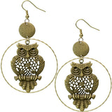 Gold Hoot Owl Hoop Earrings