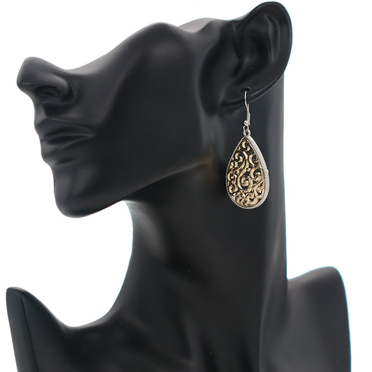 Gold Damask Filigree Teardrop Earrings