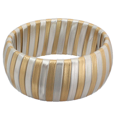 Gold Silver Faux Leather Wrapped Bangle Bracelet