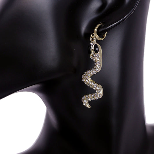 Gold Beaded Slither Snake Leverback Earrings