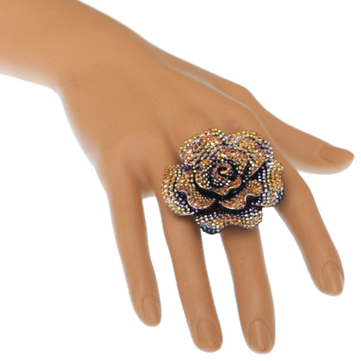 Bronze Gold Large Sparkle Flower Stretch Ring