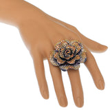 Bronze Gold Large Sparkle Flower Stretch Ring