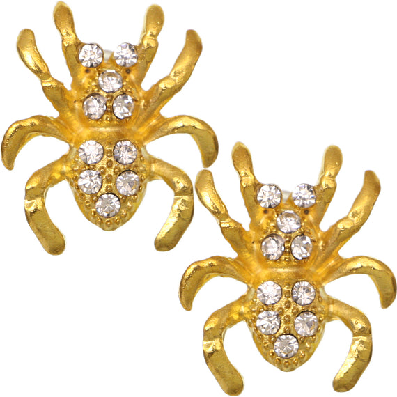 Gold Spider Rhinestone Post Earrings