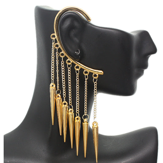 Gold 1 Piece Spiked Drop Chain Dangle Earring