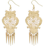 Gold Long Spike Hoot Owl Earrings