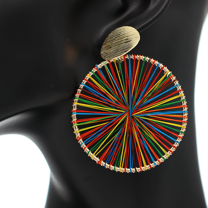 Gold Multicolor Thread String Woven Earrings