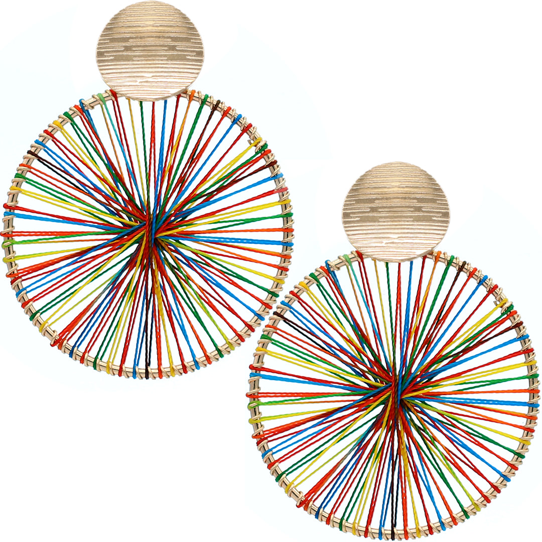 Gold Multicolor Thread String Woven Earrings