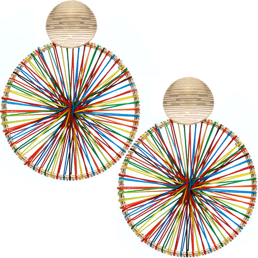 Gold Multicolor Thread String Woven Earrings