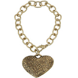 Gold Flower Heart Charm Chain Bracelet