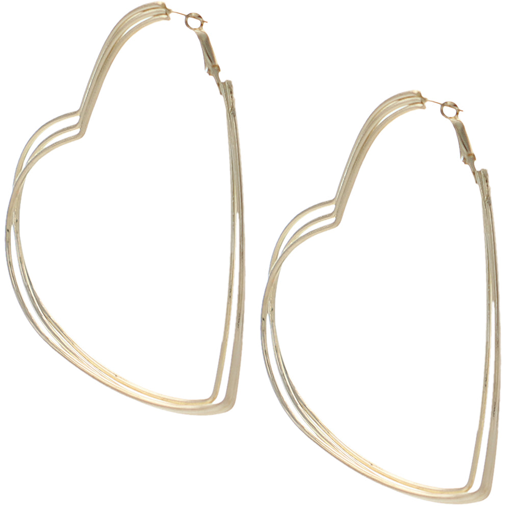 Gold Triple Heart Hoop Earrings