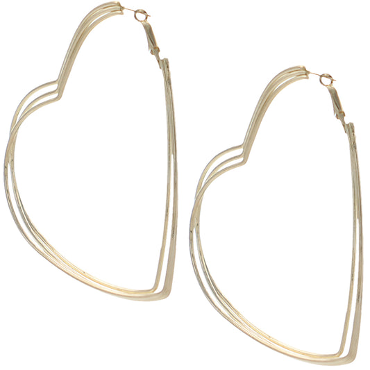 Gold Triple Heart Hoop Earrings