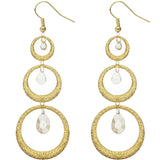 Gold Long Triple Hoop Gemstone Earrings