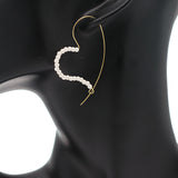Gold White Faux Pearl Thin Heart Earrings