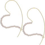 Gold White Faux Pearl Thin Heart Earrings