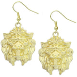 Gold Wide Mouth Lion Head Dangle Earrings