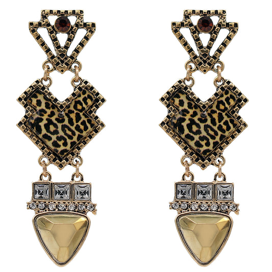 Gold Cheetah Print Geometric Earrings
