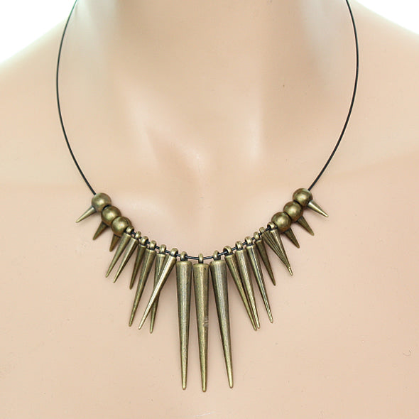 Antique Gold Spike Nylon Necklace Set