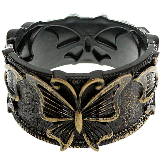 Gold Black Butterfly Brushed Hinged Bracelet