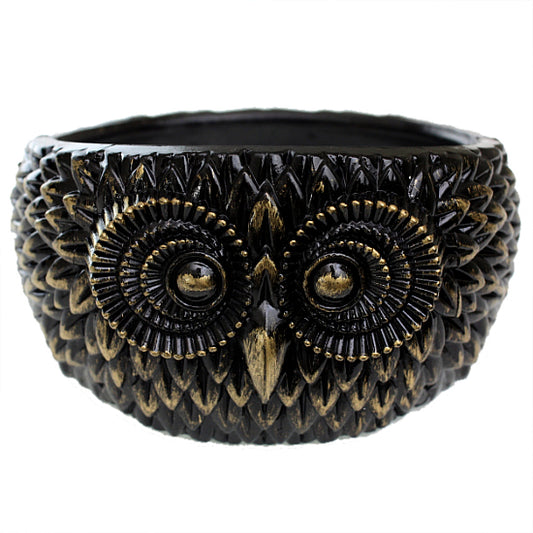 Gold Black Hoot Owl Hinged Bracelet