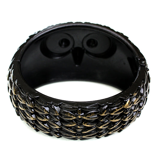 Gold Black Hoot Owl Hinged Bracelet