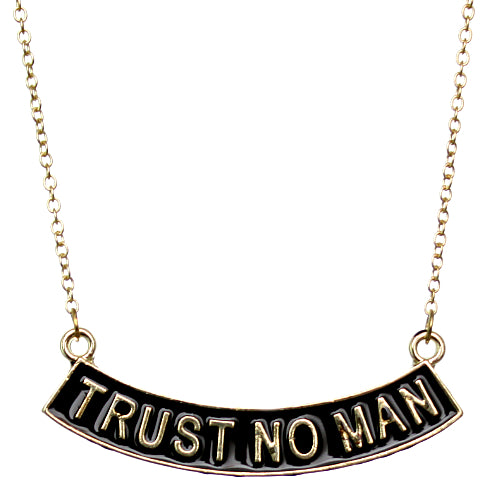 Gold Black Trust No Man Charm Chain Necklace