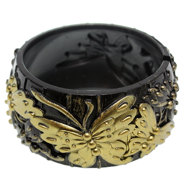 Gold Carved Butterfly Hinged Bracelet