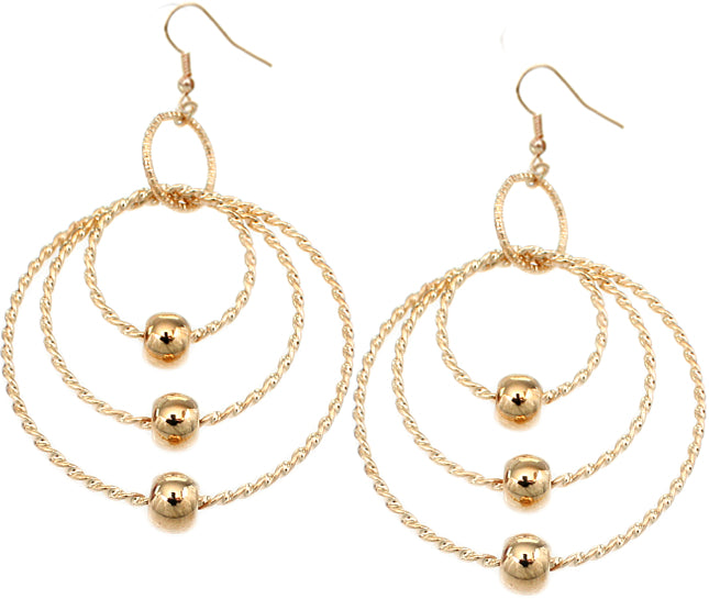 Gold Beaded Triple Hoop Earrings