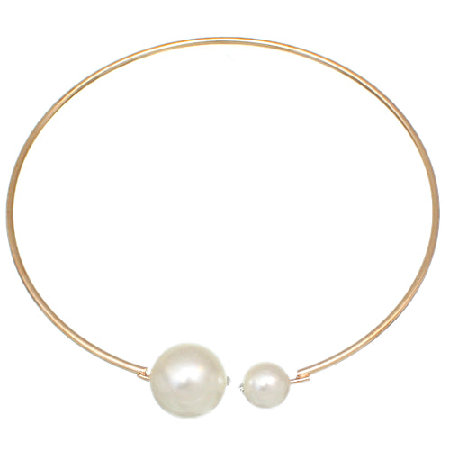 Gold Coil Faux Pearl Collar Choker Necklace