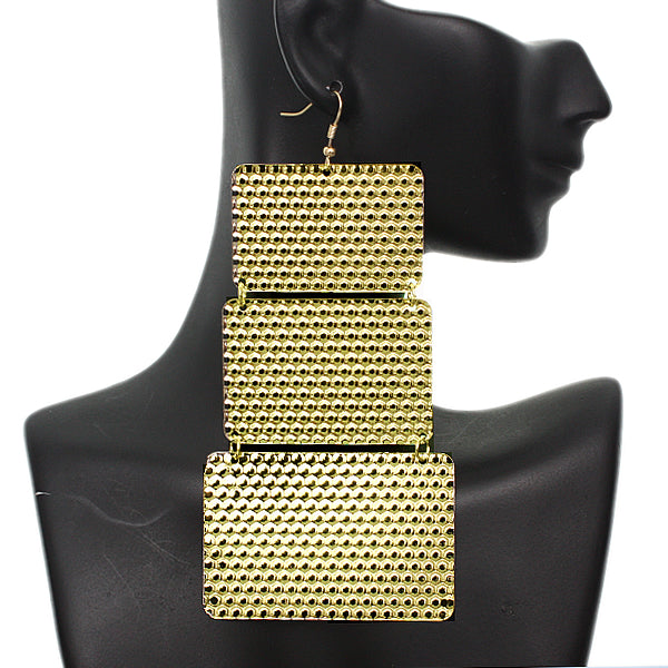 Gold Hammered Lightweight Dangle Link Earrings