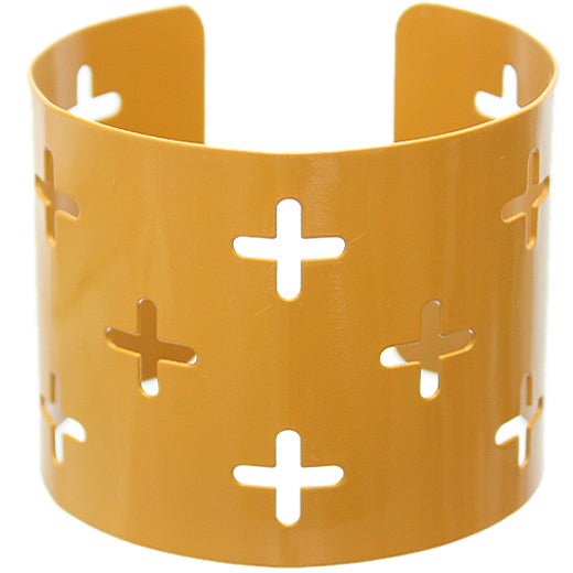 Yellow Cutout Cross Metal Cuff Bracelet