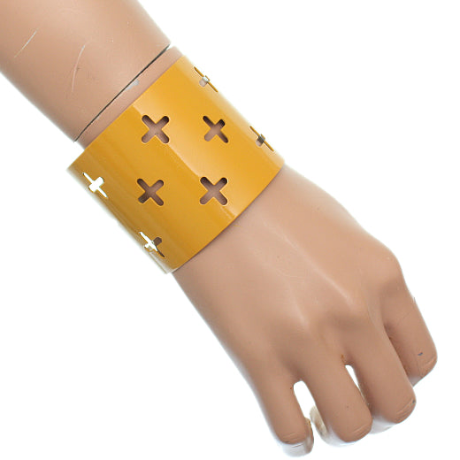 Yellow Cutout Cross Metal Cuff Bracelet