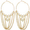 Gold Faux Peal Drop Chain Hoop Earrings