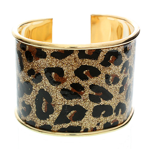 Gold Cheetah Glitter Cuff Bracelet