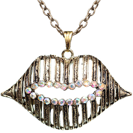 Gold Iridescent Charm Lips Chain Necklace