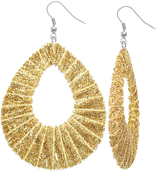 Gold Glitter Fabric Teardrop Earrings