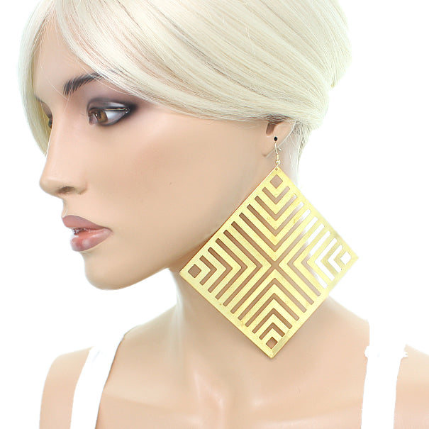 Gold Gigantic Geometic Chevron Earrings