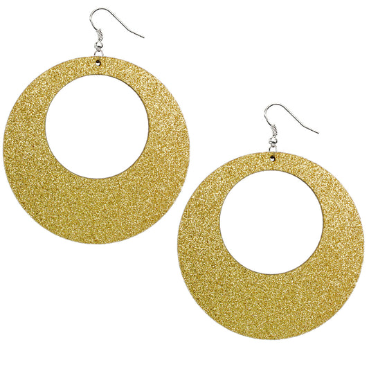 Gold Big Wooden Glitter Hoop Earrings