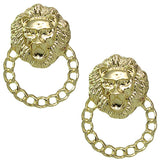 Gold Chain Link Lion Head Post Earrings