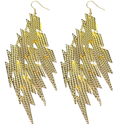 Gold Lightning Bolt Hammered Dangle Earrings