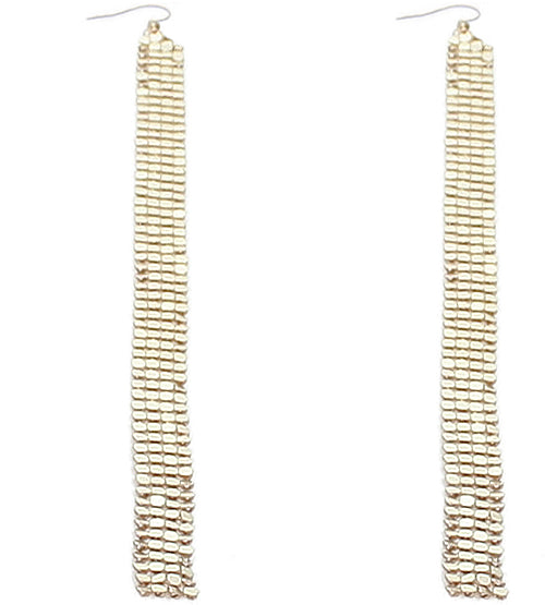 Gold Long Mesh Drop Dangle Sparkle Earrings