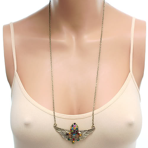 Purple Multicolor Fleur De Lis Rhinestone Charm Necklace