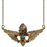 Purple Multicolor Fleur De Lis Rhinestone Charm Necklace