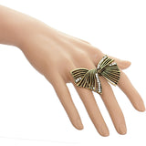 Gold Twist Rhinestone Bow Adjustable Ring