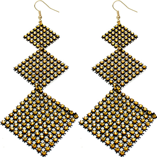 Gold Long Triple Mesh Dangle Earrings
