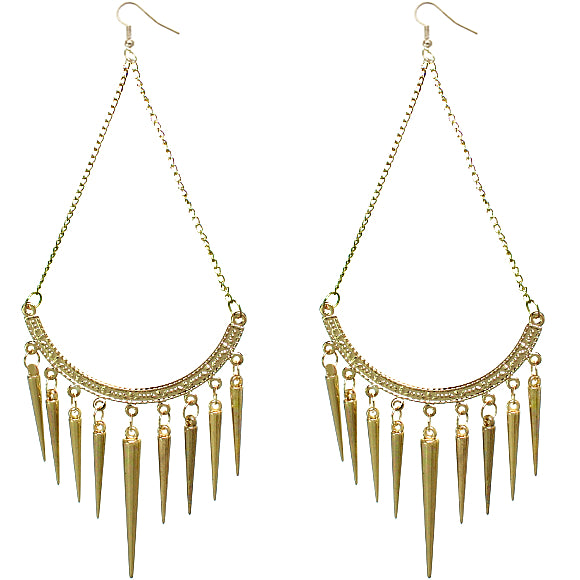 Gold Long Spike Chain Dangle Earrings