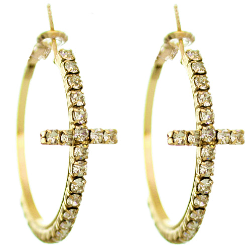 Gold Studded Gemstone Cross Hoop Earrings