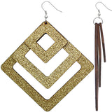 Gold Triple Wooden Glitter Earrings
