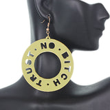 Gold Trust No Bitch Round Cutout Letter Earrings